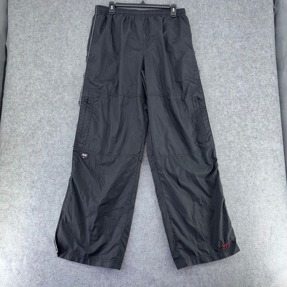 Vintage Nike Track Pants Mens Large Black Nylon Windbreaker Cargo Baggy Y2K